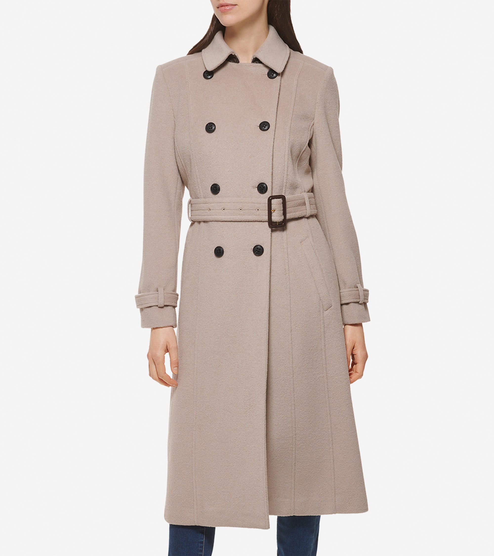 Cole Haan Women s Flared Trench Slick Wool Coat